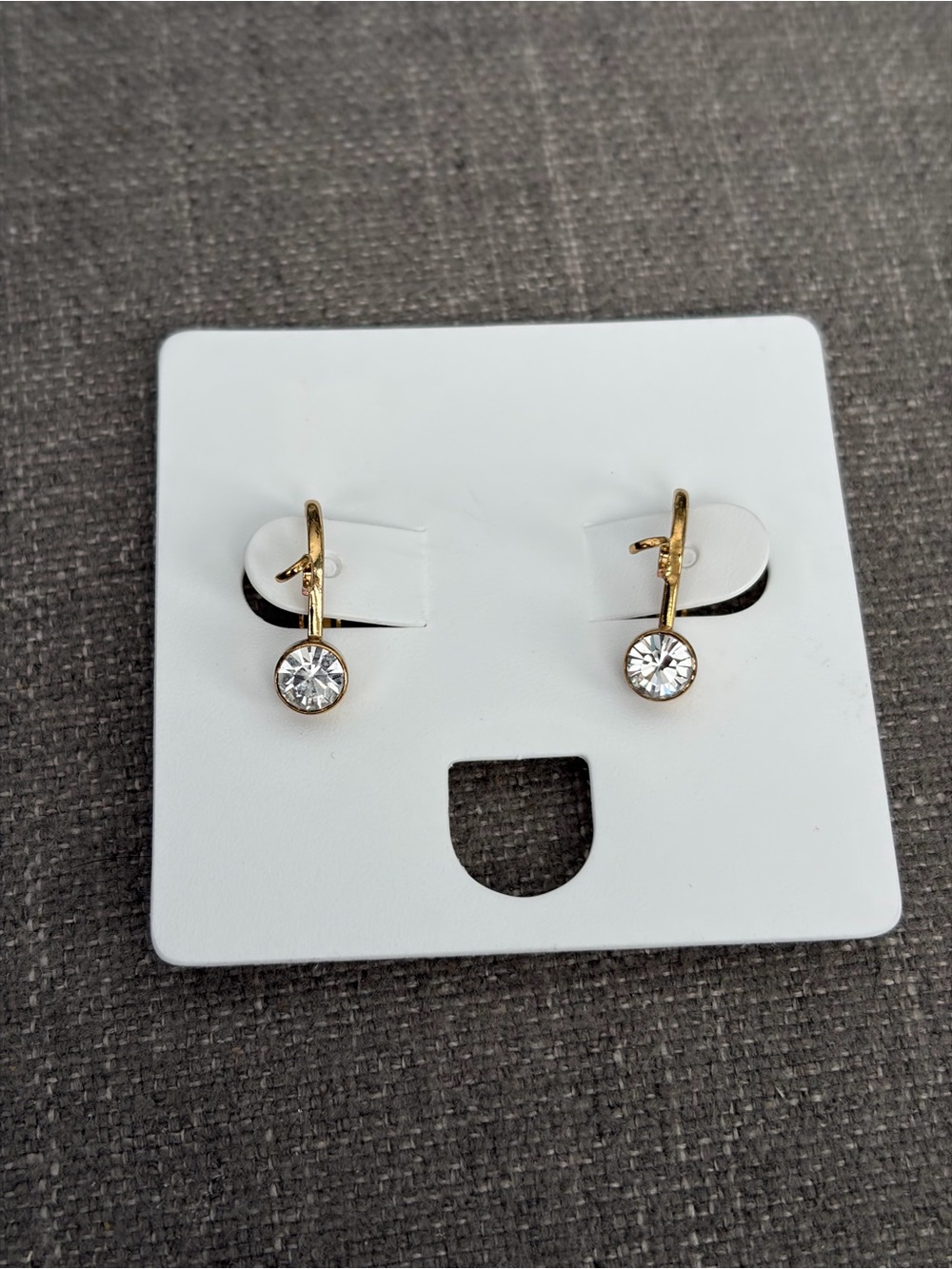 Gold-Tone Clear Crystal Solitaire Clip-On Drop Earrings